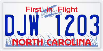 NC license plate DJW1203