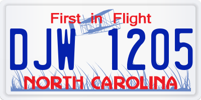 NC license plate DJW1205