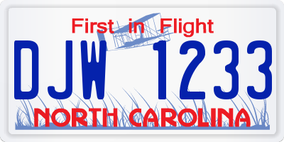 NC license plate DJW1233