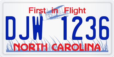 NC license plate DJW1236