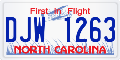 NC license plate DJW1263