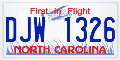 NC license plate DJW1326