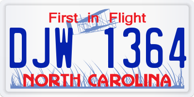 NC license plate DJW1364