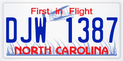 NC license plate DJW1387
