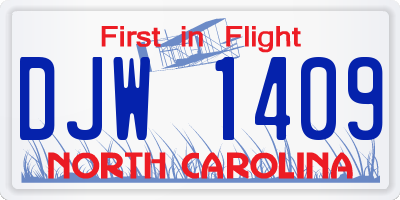 NC license plate DJW1409