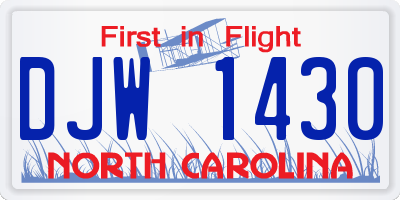 NC license plate DJW1430
