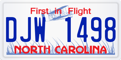 NC license plate DJW1498