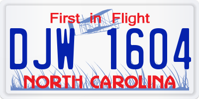 NC license plate DJW1604