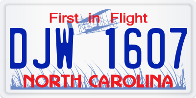 NC license plate DJW1607