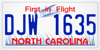 NC license plate DJW1635