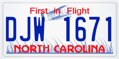 NC license plate DJW1671