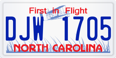 NC license plate DJW1705
