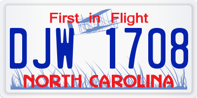 NC license plate DJW1708