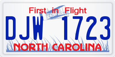 NC license plate DJW1723