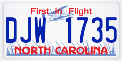 NC license plate DJW1735