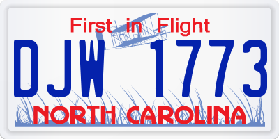 NC license plate DJW1773