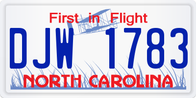 NC license plate DJW1783