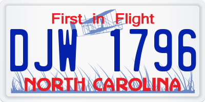 NC license plate DJW1796