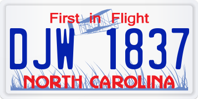 NC license plate DJW1837