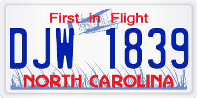 NC license plate DJW1839