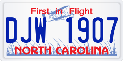 NC license plate DJW1907