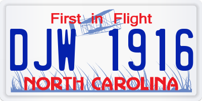 NC license plate DJW1916