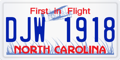 NC license plate DJW1918
