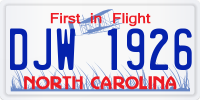NC license plate DJW1926