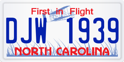 NC license plate DJW1939