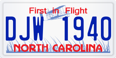 NC license plate DJW1940