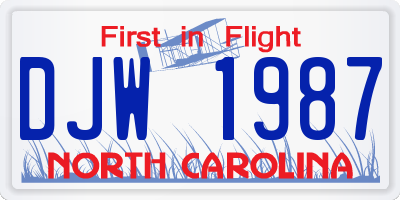 NC license plate DJW1987
