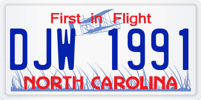 NC license plate DJW1991