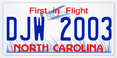 NC license plate DJW2003