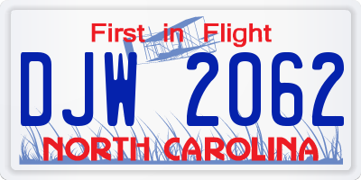 NC license plate DJW2062