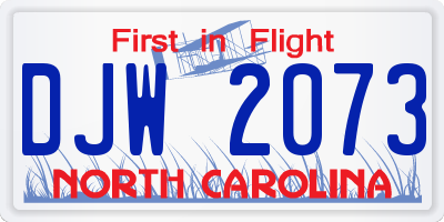 NC license plate DJW2073