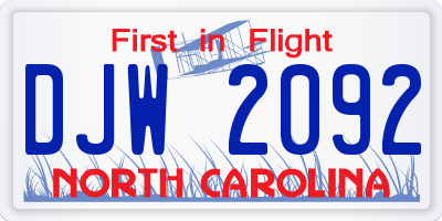 NC license plate DJW2092