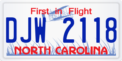 NC license plate DJW2118