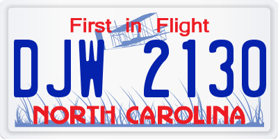 NC license plate DJW2130