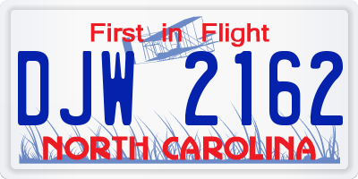 NC license plate DJW2162