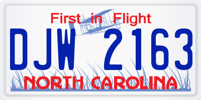 NC license plate DJW2163