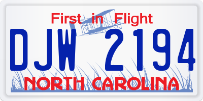 NC license plate DJW2194