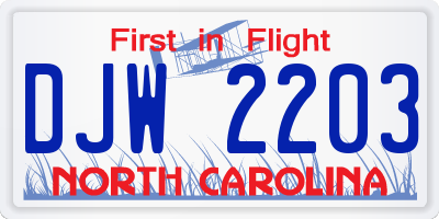 NC license plate DJW2203