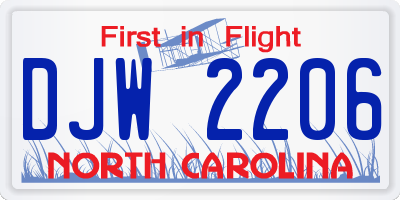 NC license plate DJW2206
