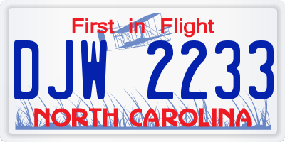 NC license plate DJW2233