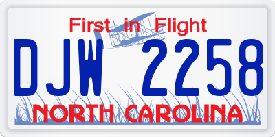NC license plate DJW2258