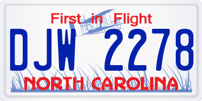 NC license plate DJW2278