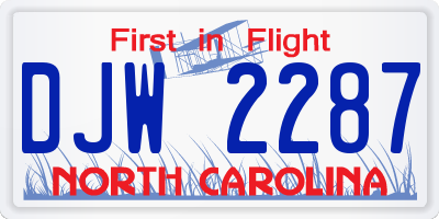 NC license plate DJW2287