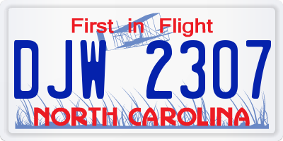NC license plate DJW2307