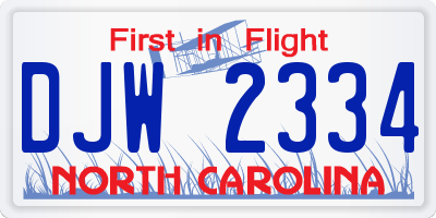 NC license plate DJW2334