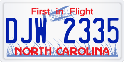 NC license plate DJW2335
